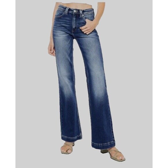 Kancan High Rise Holly Flare Leg Wide Hem Women's Size 15/31 Retro Style Jeans - Picture 1 of 12